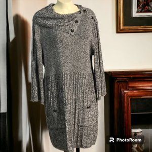 Style & Co long knit sweater dress front pockets buton collar Plus 2X